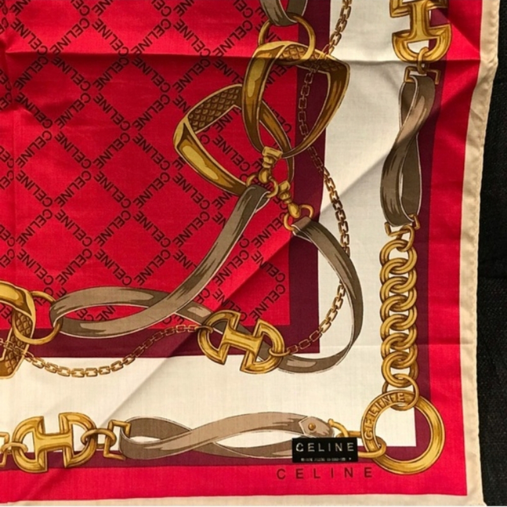 Celine Red and Gold Chain Motif Scarf / Bandana LNC - Picture 3 of 11
